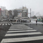 雪の日の新宿 東口アルタ前の交差点 3枚目